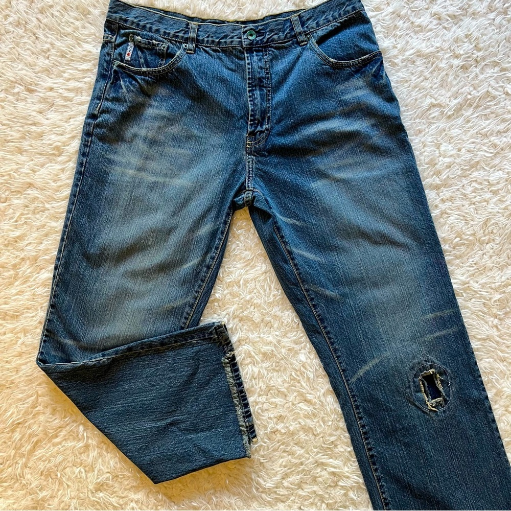 Paco Distressd Straight Leg Jeans Medium Wash Blue‎ Cotton Size 34 x 30  Used